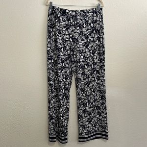 Michael Kors navy and white floral wide leg pants size medium